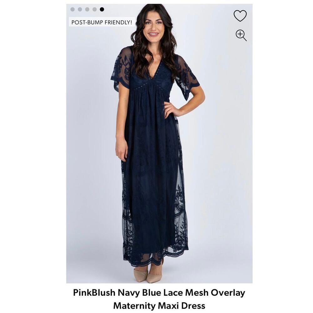 PinkBlush maternity maxi dress women’s medium l navy blue lace mesh overlay